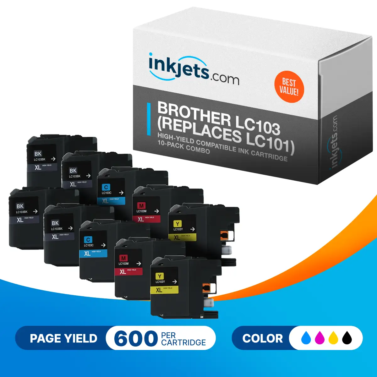 Brother LC103 (Replaces LC101) High-Yield Compatible Ink Cartridge 10-Pack Combo - Image 2