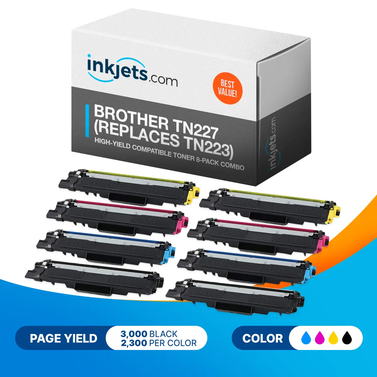 Brother TN227 (Replaces TN223) Compatible High-Yield Toner Cartridge 8-Pack - Image 2