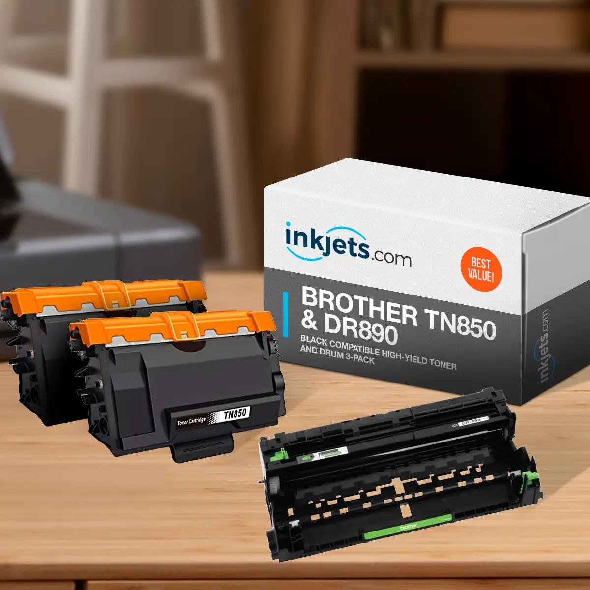 Brother TN850 & DR890 Black Compatible High-Yield Toner and Drum 3-Pack - Image 3
