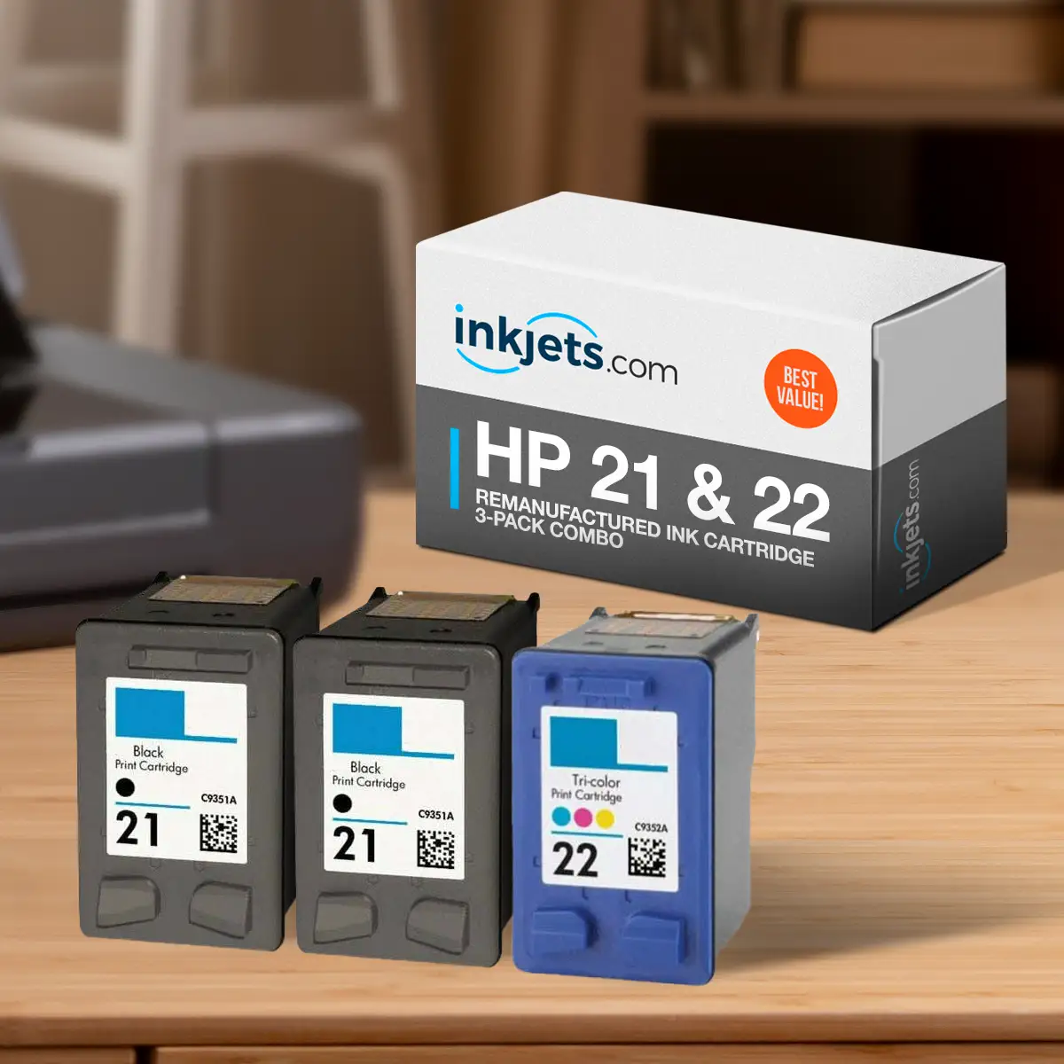 HP 21 & 22 Remanufactured Ink Cartridge 3-Pack Combo - Image 3
