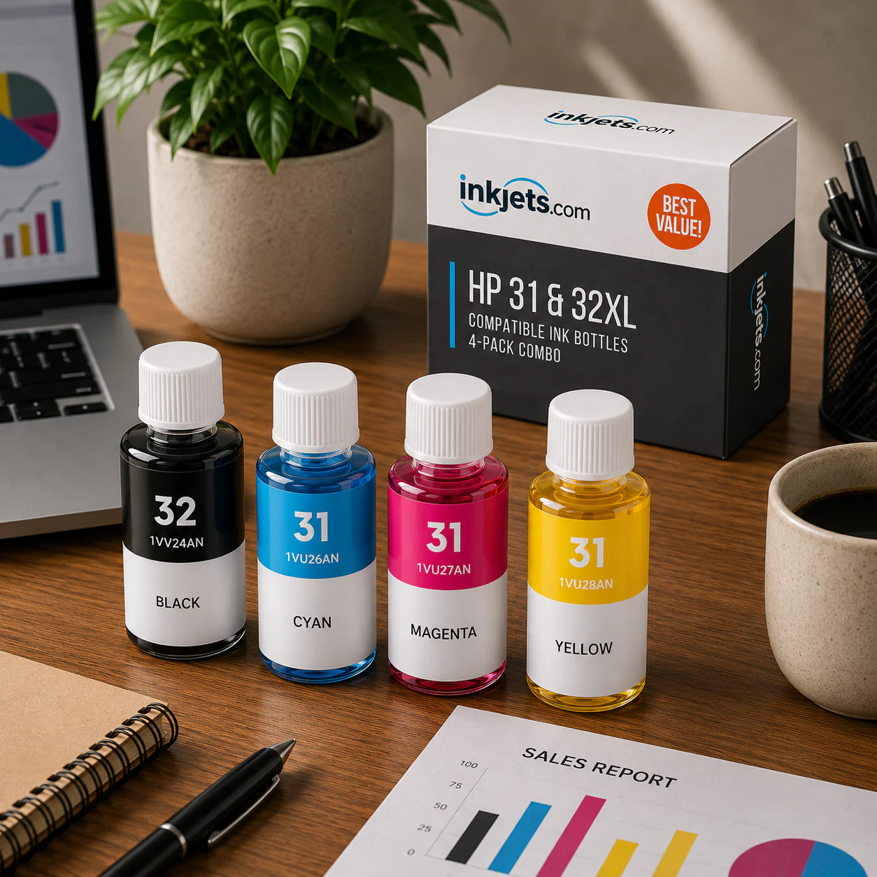 HP 31 & 32XL Compatible High & Standard Yield Ink Bottle 4-Pack Combo - Image 3