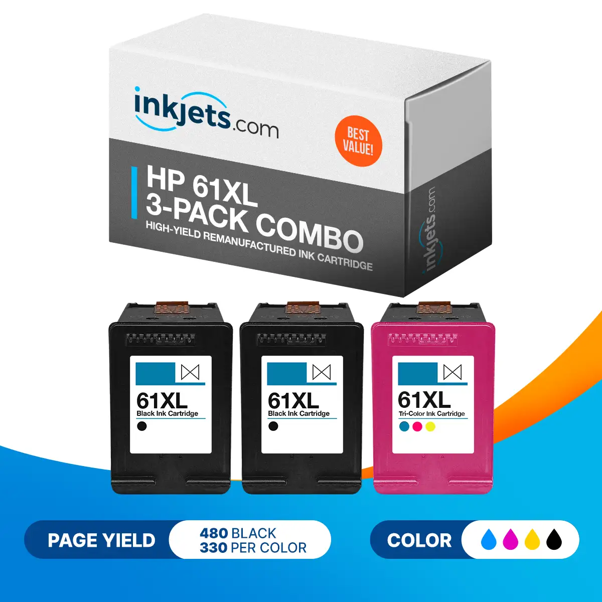 HP 61XL High-Yield Remanufactured Ink Cartridge 3-Pack Combo - Image 2