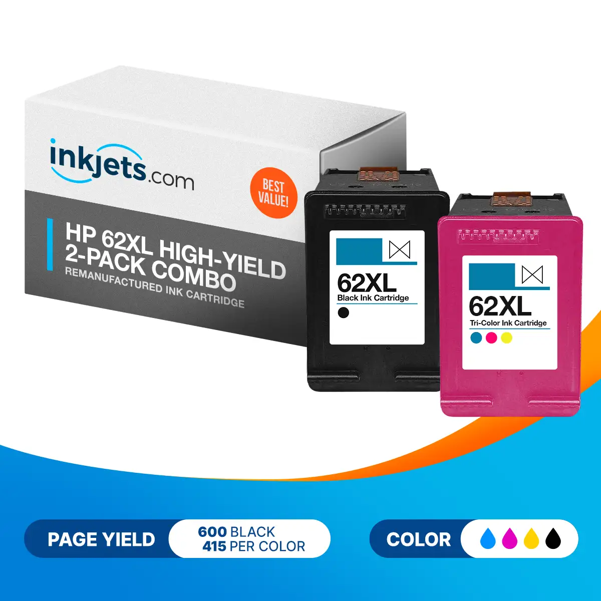 HP 62XL High-Yield Remanufactured Ink Cartridge 2-Pack Combo - Image 2