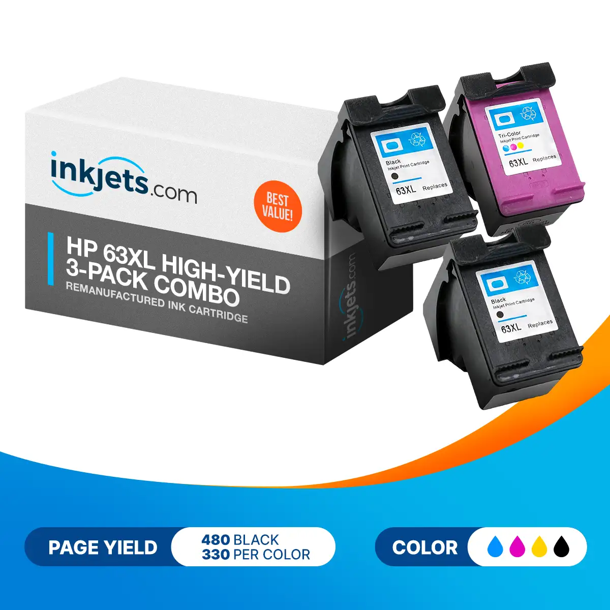 HP 63XL Remanufactured High-Yield Ink Cartridge 3-Pack Combo - Image 2
