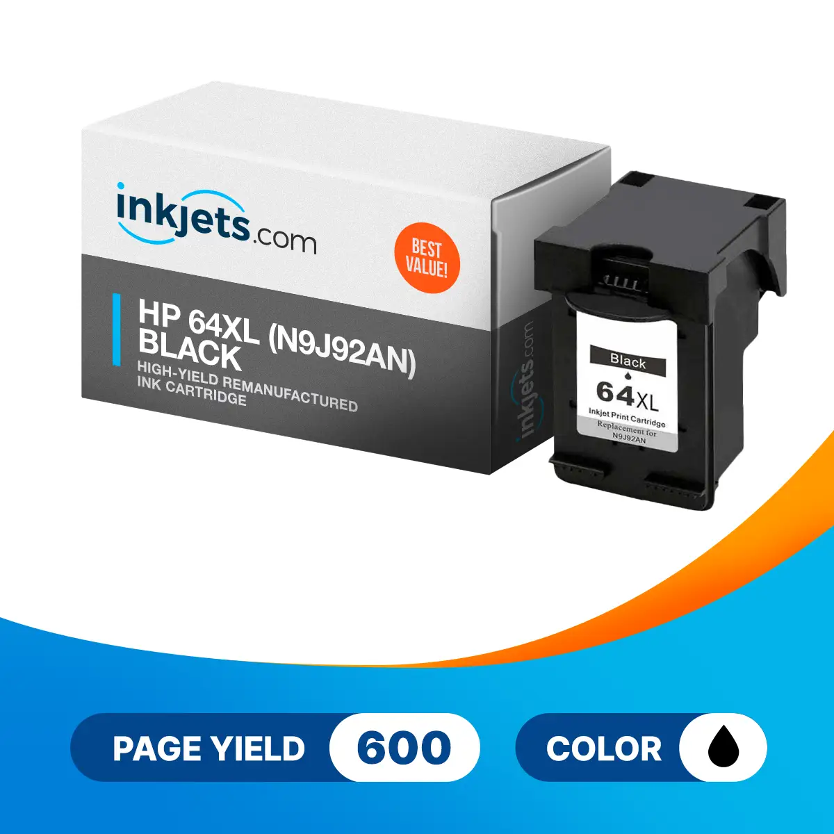 HP 64XL (N9J92AN) Black High-Yield Remanufactured Ink Cartridge - Image 2
