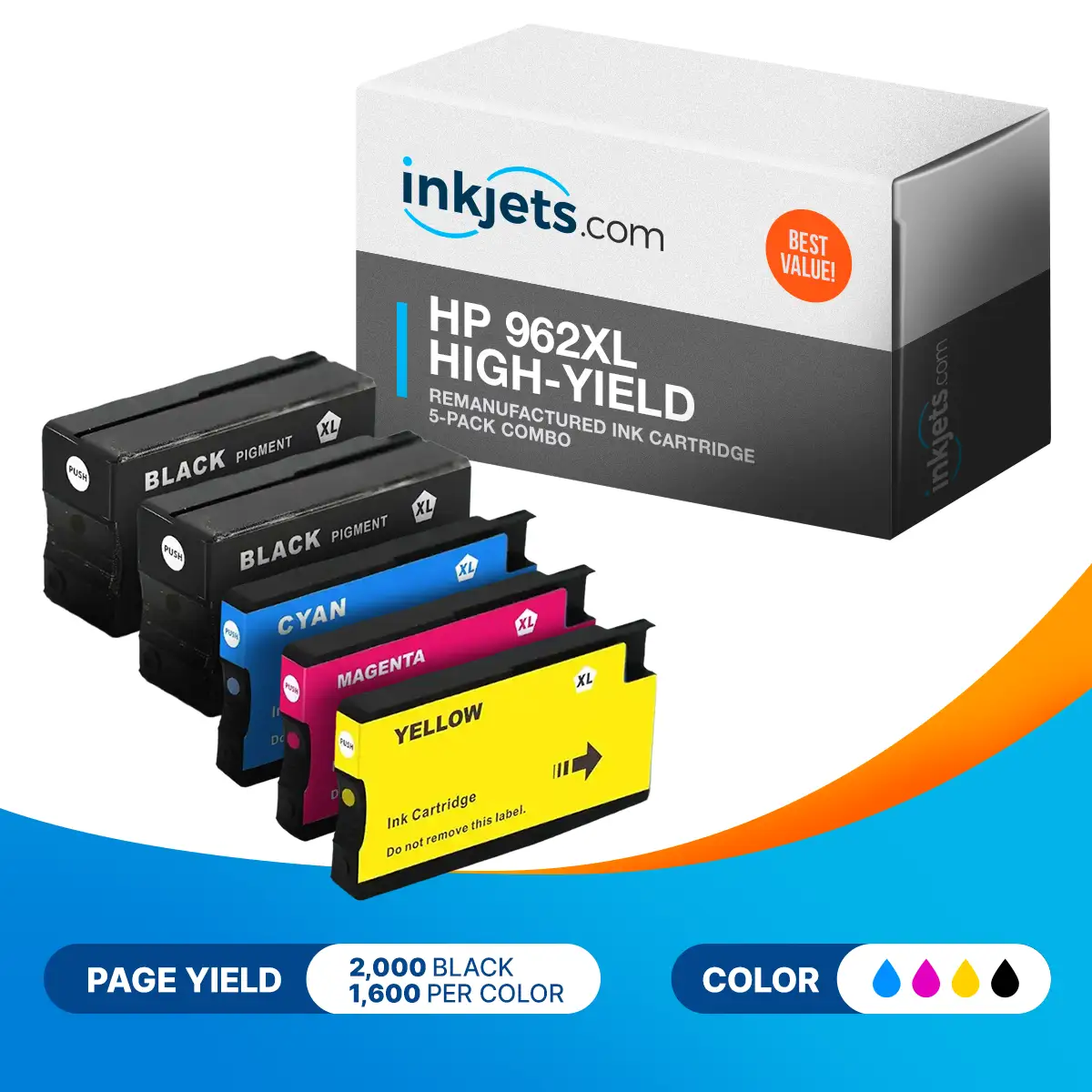 HP 962XL High-Yield Remanufactured Ink Cartridge 5-Pack Combo - Image 2